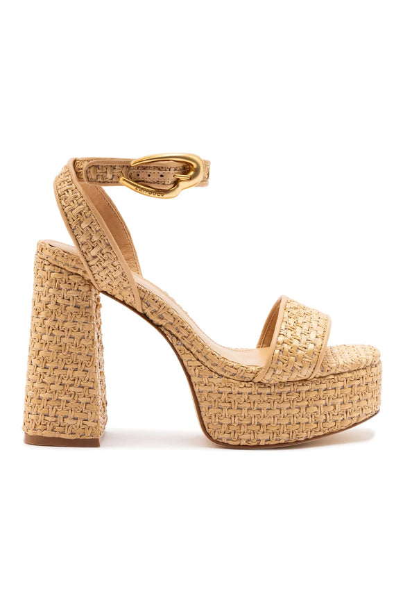Larroude Dolly Verona Sandal In Raffia Beige Leather