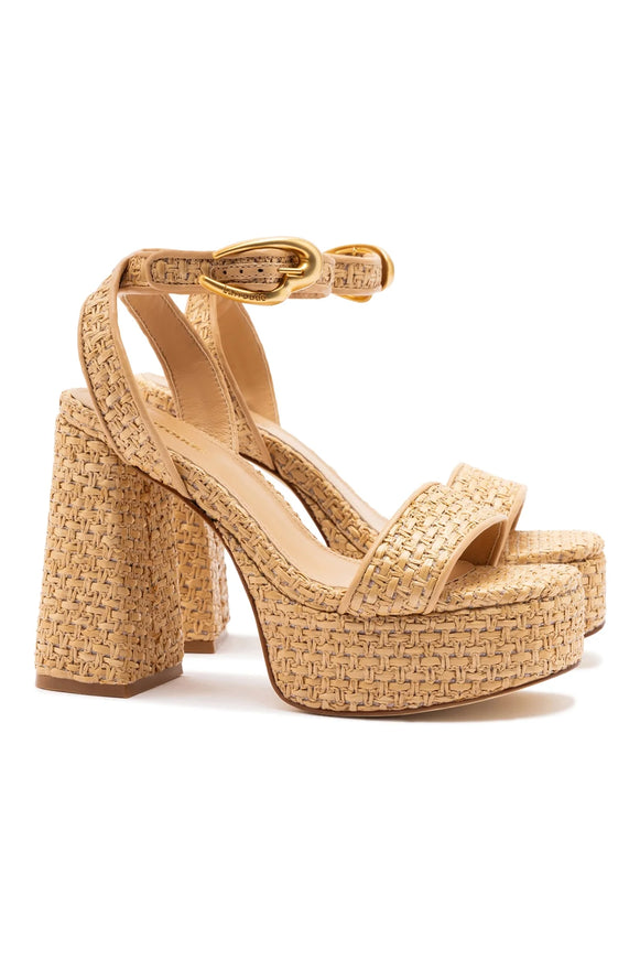 Larroude Dolly Verona Sandal In Raffia Beige Leather