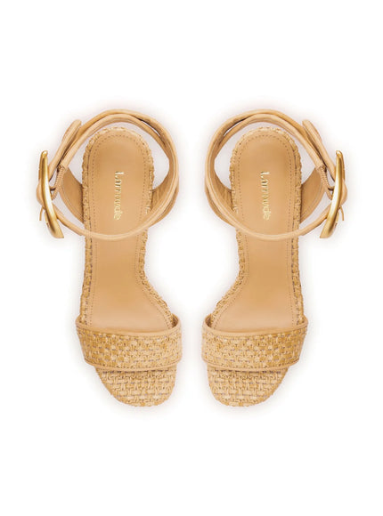Larroude Dolly Verona Sandal In Raffia Beige Leather
