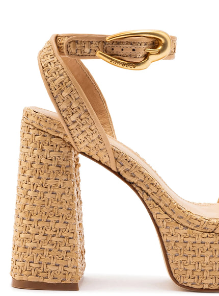 Larroude Dolly Verona Sandal In Raffia Beige Leather