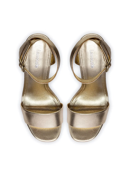 Larroude Dolly Sandal In Gold Metallic Leather