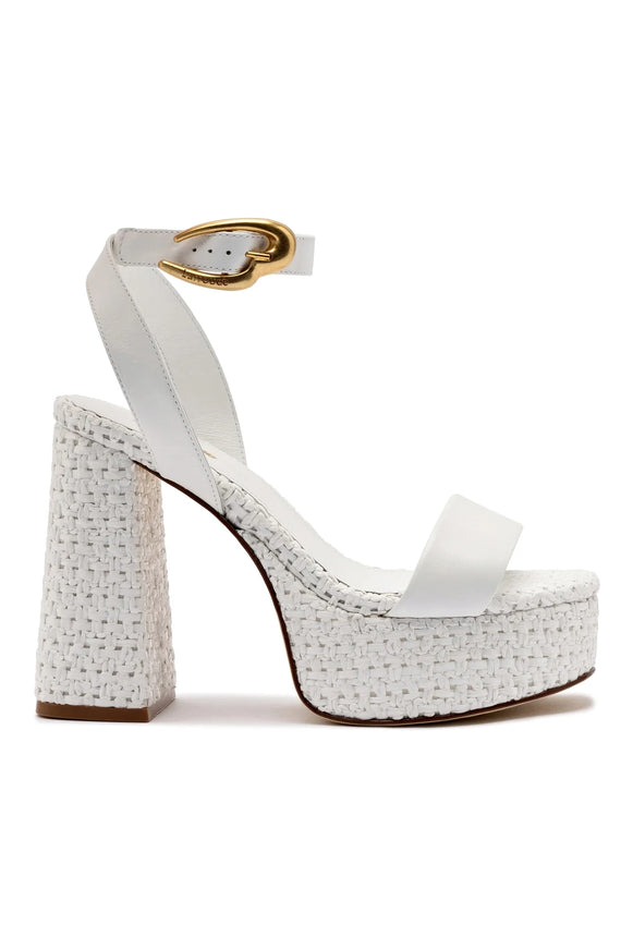 Larroude Dolly Verona Sandal In White Leather and White Raffia