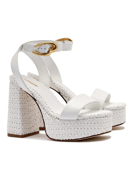 Larroude Dolly Verona Sandal In White Leather and White Raffia