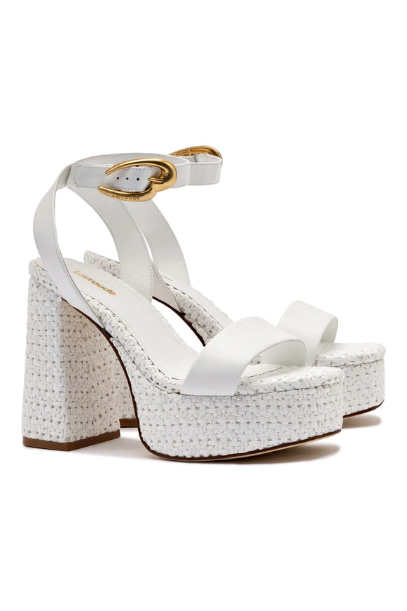 Larroude Dolly Verona Sandal In White Leather and White Raffia