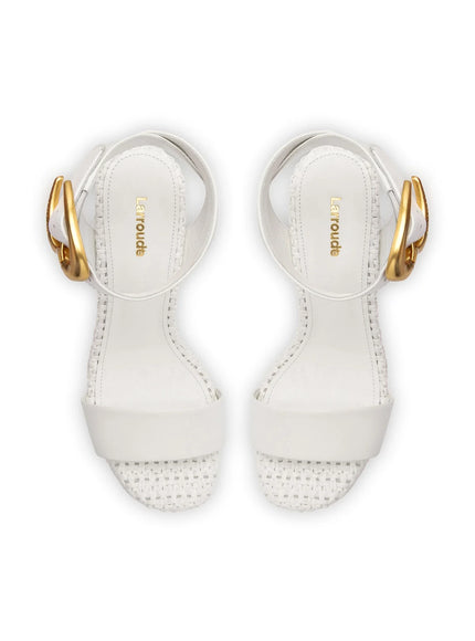 Larroude Dolly Verona Sandal In White Leather and White Raffia