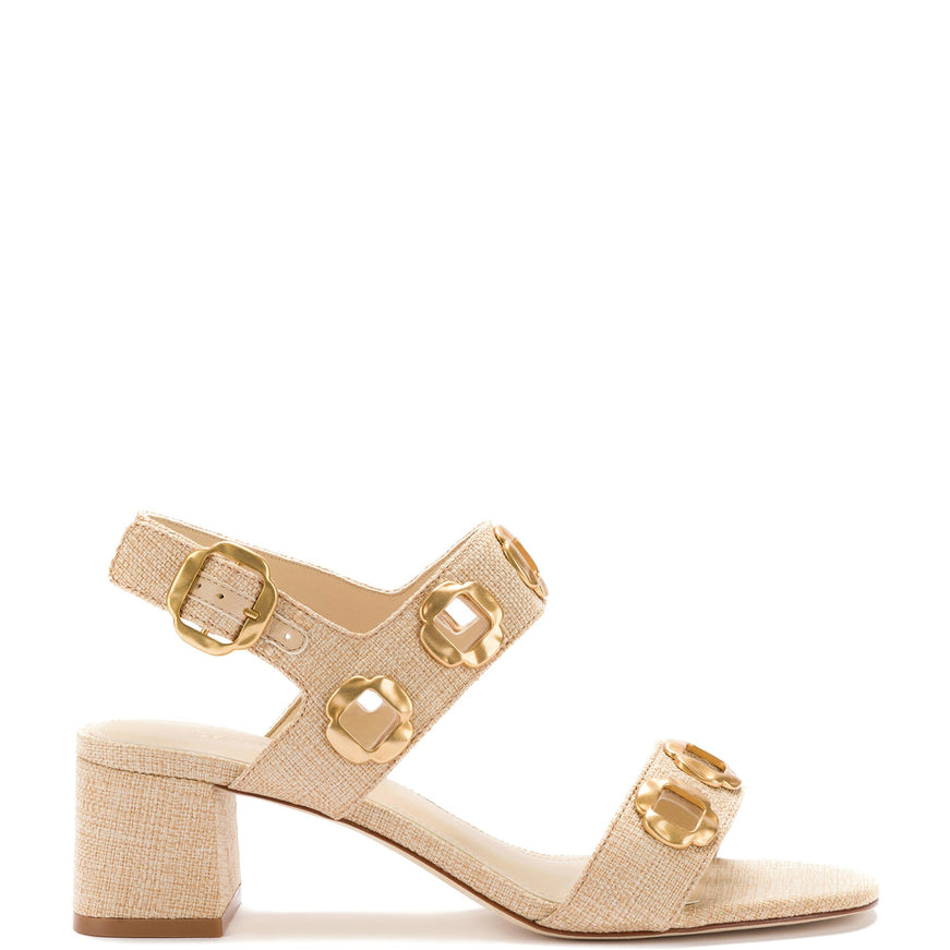 Larroude Milan Ankle-Strap Sandal In Beige Raffia Beige