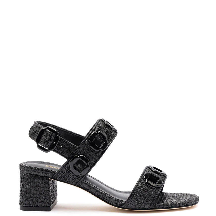 Larroude Milan Sandal In Black Wave Raffia Black