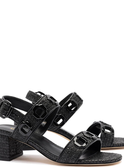 Larroude Milan Sandal In Black Wave Raffia