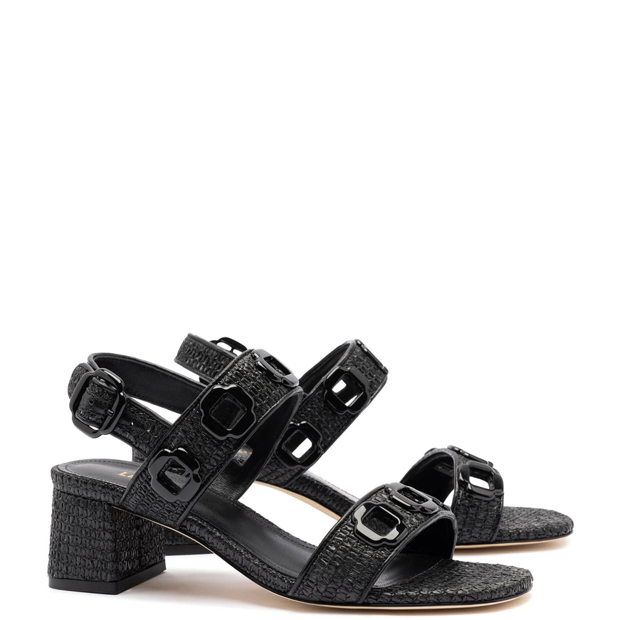 Larroude Milan Sandal In Black Wave Raffia