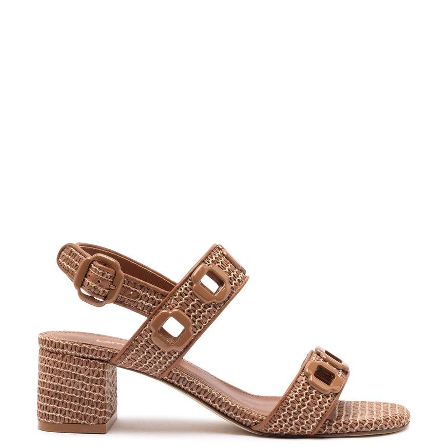 Larroude Milan Sandal In Caramel Wave Raffia Caramel