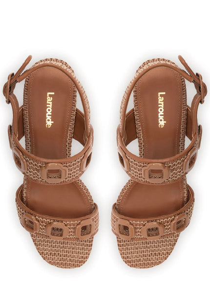 Larroude Milan Sandal In Caramel Wave Raffia