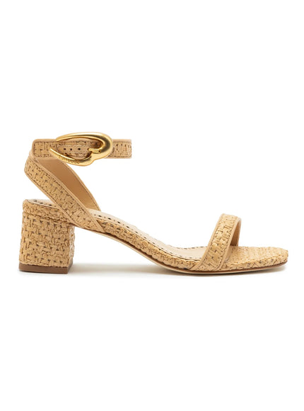 Larroude Verona Block Sandal In Beige Leather and Raffia