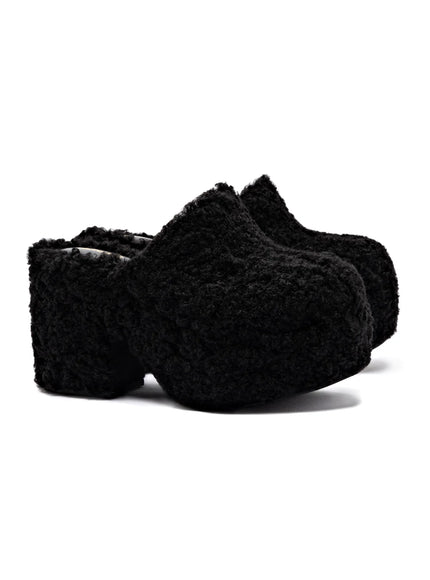 Larroude Miso Clog In Black Shearling