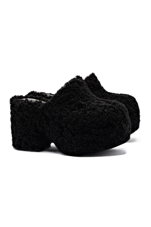 Larroude Miso Clog In Black Shearling