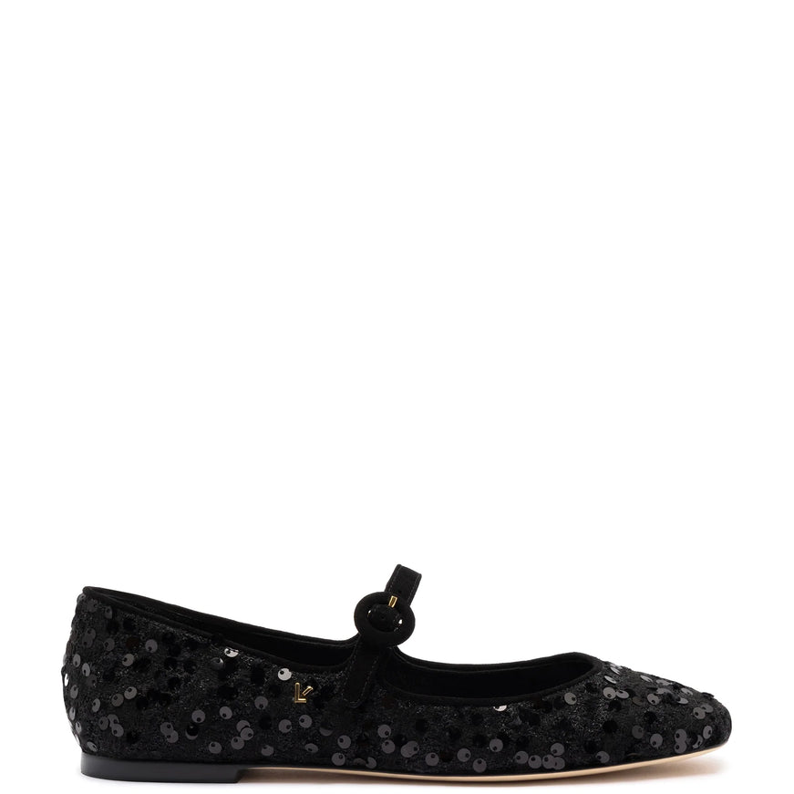 Larroude Blair Ballet Flat In Black Sequins Black Sequins