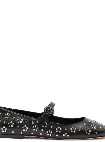 Larroude Blair Ballet Flat In Black Leather and Metallic Studs Black Studs