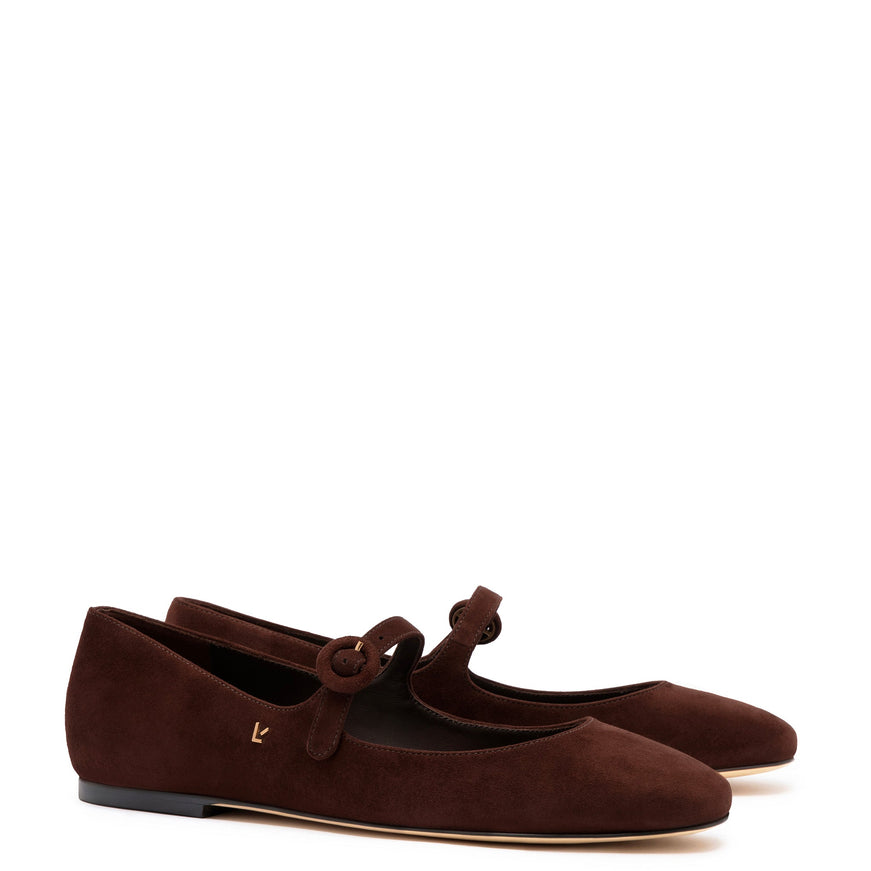 Larroude Blair Ballet Flat In Brown Suede