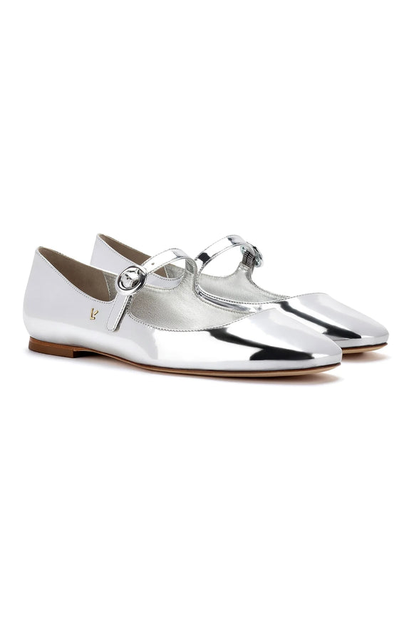 Larroude Blair Ballet Flat In Silver Specchio