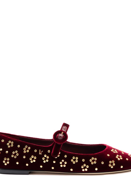 Larroude Blair Ballet Flat In Wine Velvet and Gold Studs Wine Velvet Studs