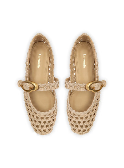 Larroude Verona Macrame In Beige Embroidered Raffia