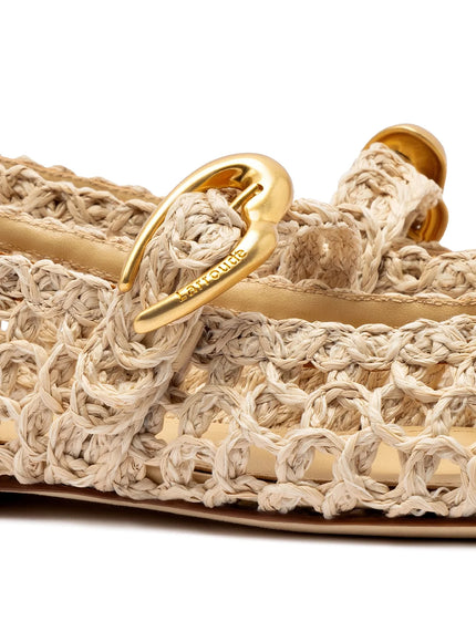 Larroude Verona Macrame In Beige Embroidered Raffia