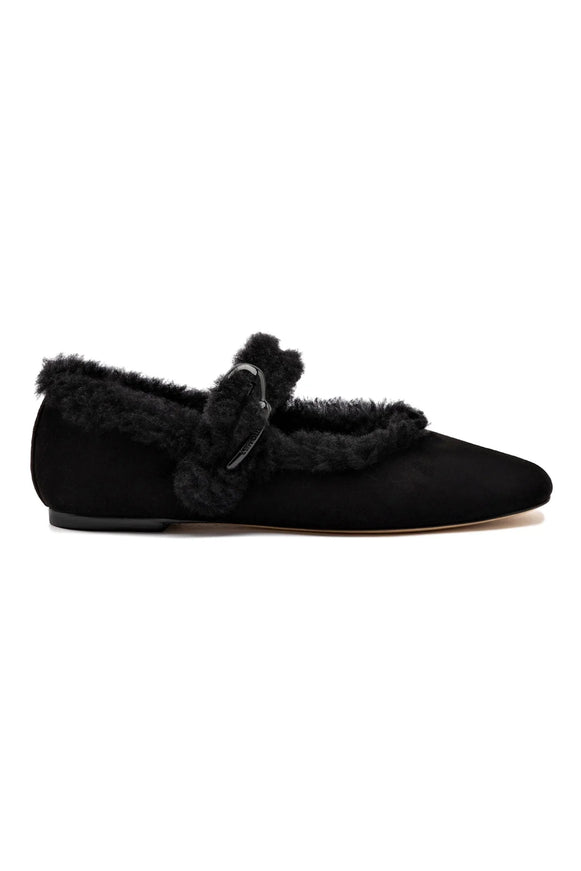 Verona Ballet Flat In Black Suede And Black Shearling