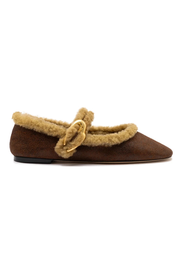 Verona Ballet Flat In Cocoa Leather And Natural Shearling