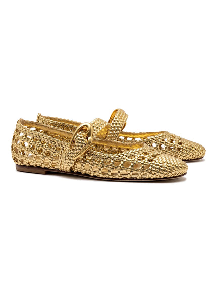 Larroude Verona Macrame Ballet Flat In Gold Metallic Leather