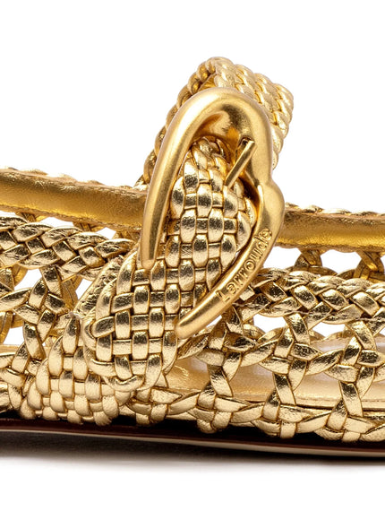 Larroude Verona Macrame Ballet Flat In Gold Metallic Leather