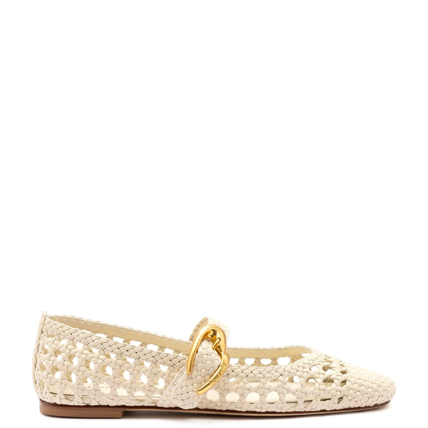 Larroude Verona Macrame Ballet Flat In Ivory Leather Ivory