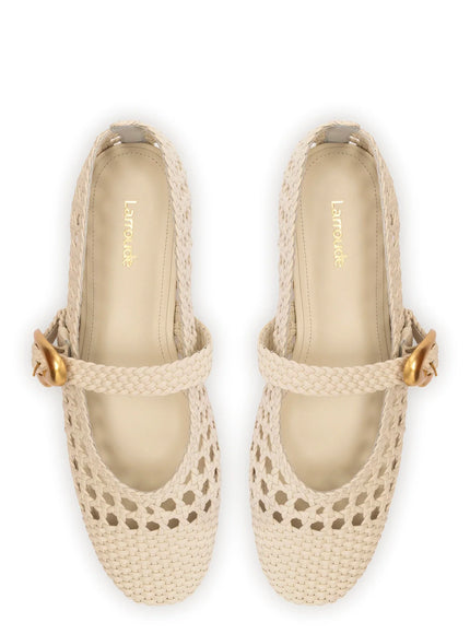 Larroude Verona Macrame Ballet Flat In Ivory Leather