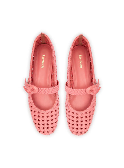 Larroude Verona Macrame Ballet Flat In Sorbet Pink Leather