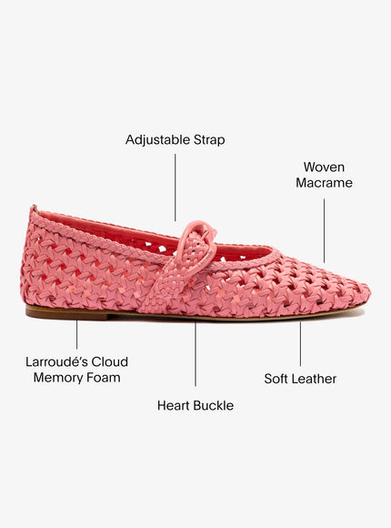 Larroude Verona Macrame Ballet Flat In Sorbet Pink Leather