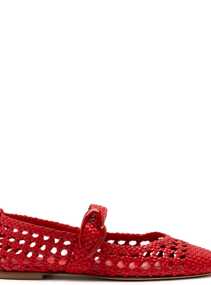 Larroude Verona Macrame Ballet Flat In Scarlet Leather Scarlet