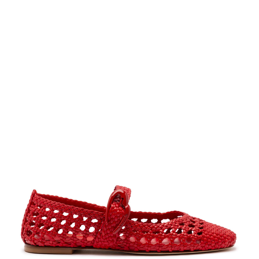 Larroude Verona Macrame Ballet Flat In Scarlet Leather Scarlet