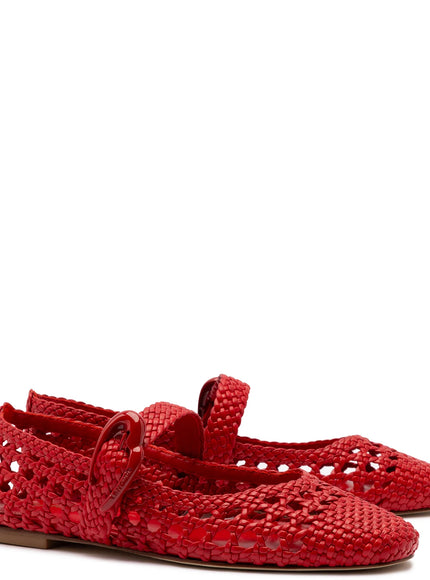 Larroude Verona Macrame Ballet Flat In Scarlet Leather