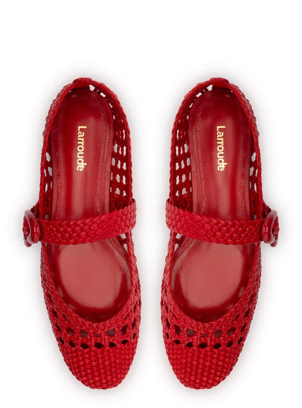 Larroude Verona Macrame Ballet Flat In Scarlet Leather