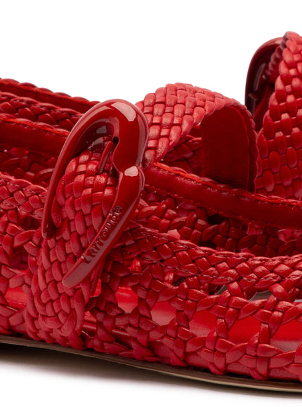 Larroude Verona Macrame Ballet Flat In Scarlet Leather