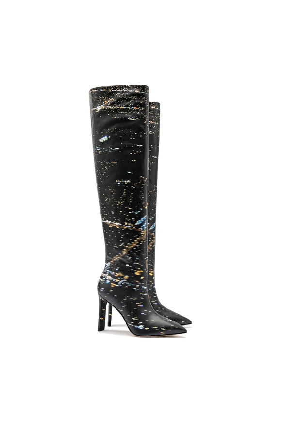 Larroude x Libertine Boot In Black LAX Printed Leather
