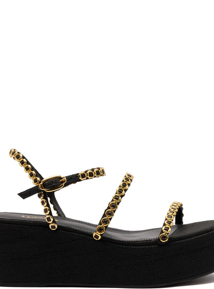 Larroude Gio Milanina Flatform Sandal In Black Raffia Black