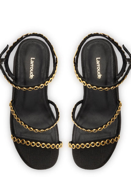 Larroude Gio Milanina Flatform Sandal In Black Raffia