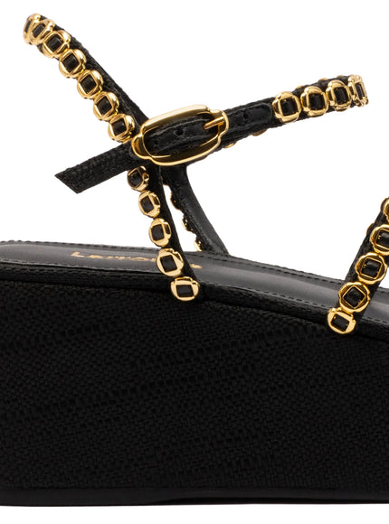 Larroude Gio Milanina Flatform Sandal In Black Raffia