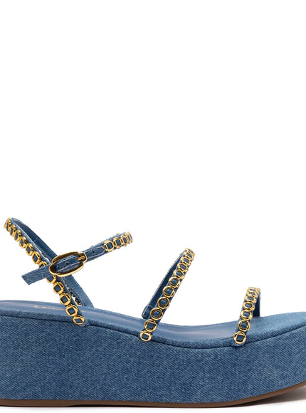 Larroude Gio Milanina Flatform Sandal In Blue Stoned Raffia Blue