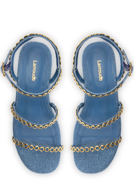 Larroude Gio Milanina Flatform Sandal In Blue Stoned Raffia