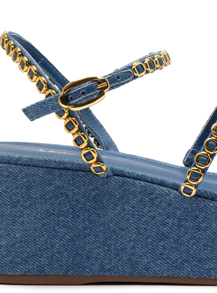 Larroude Gio Milanina Flatform Sandal In Blue Stoned Raffia