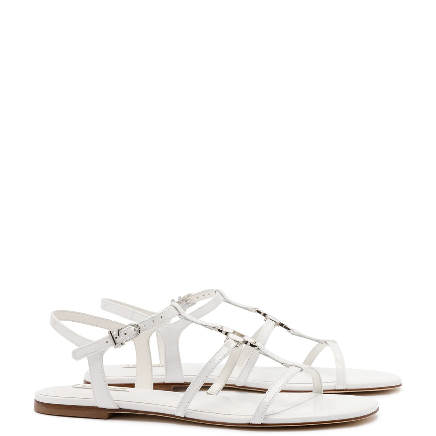 Larroude Hana Flat In White Patent Leather