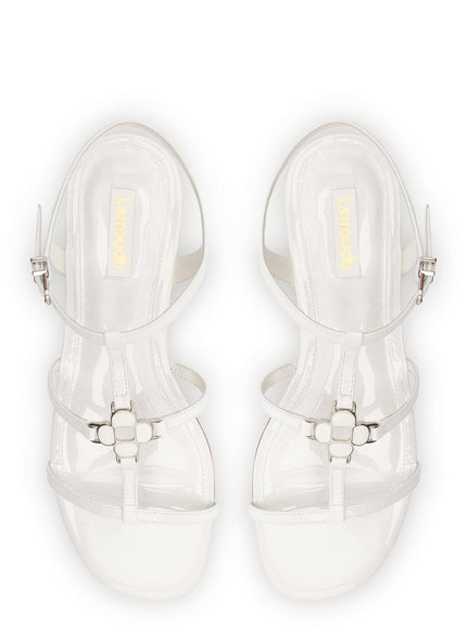 Larroude Hana Flat In White Patent Leather