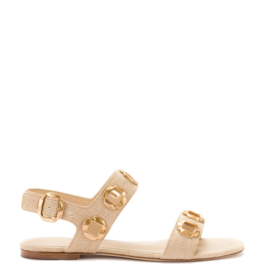 Milan Flat Sandal In Beige Raffia Beige