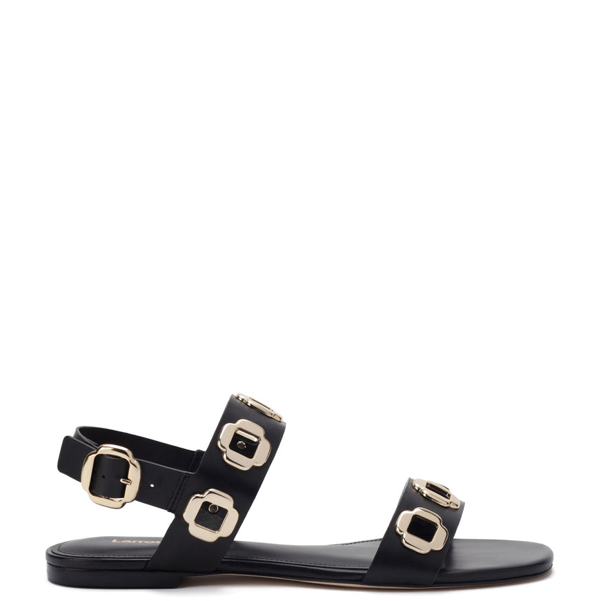 Milan Flat Sandal In Black Leather Black