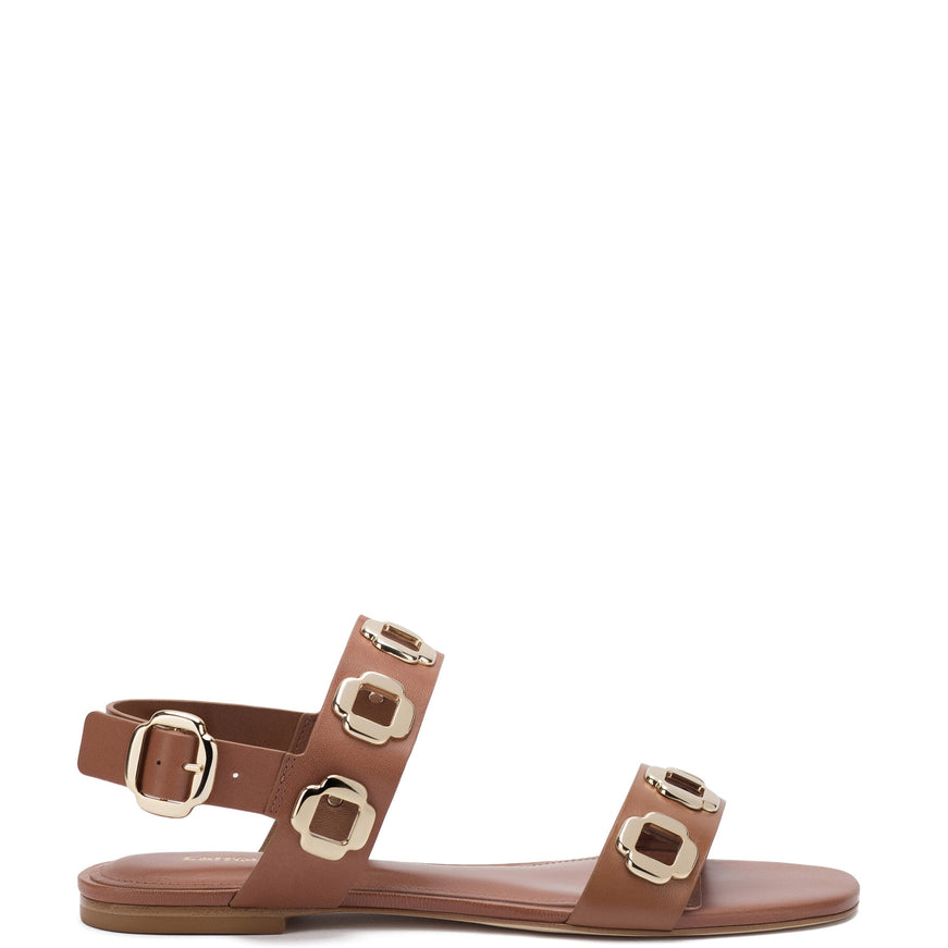 Milan Flat Sandal In Caramel Leather Caramel